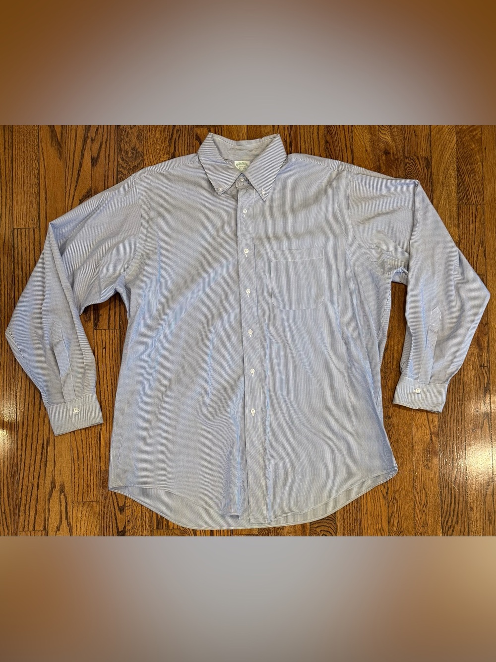 VTG Brooks Brothers Button Down Dress Shirt Blue Pinstripe Made in USA 16.5-5